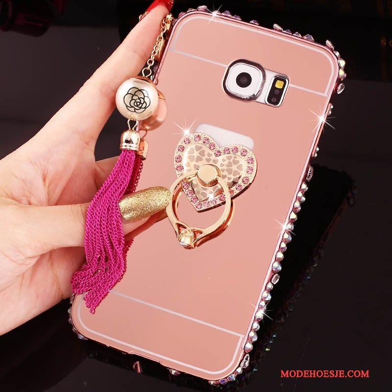 Hoesje Samsung Galaxy S6 Edge + Zakken Omlijsting Ring, Hoes Samsung Galaxy S6 Edge + Strass Telefoon Roze