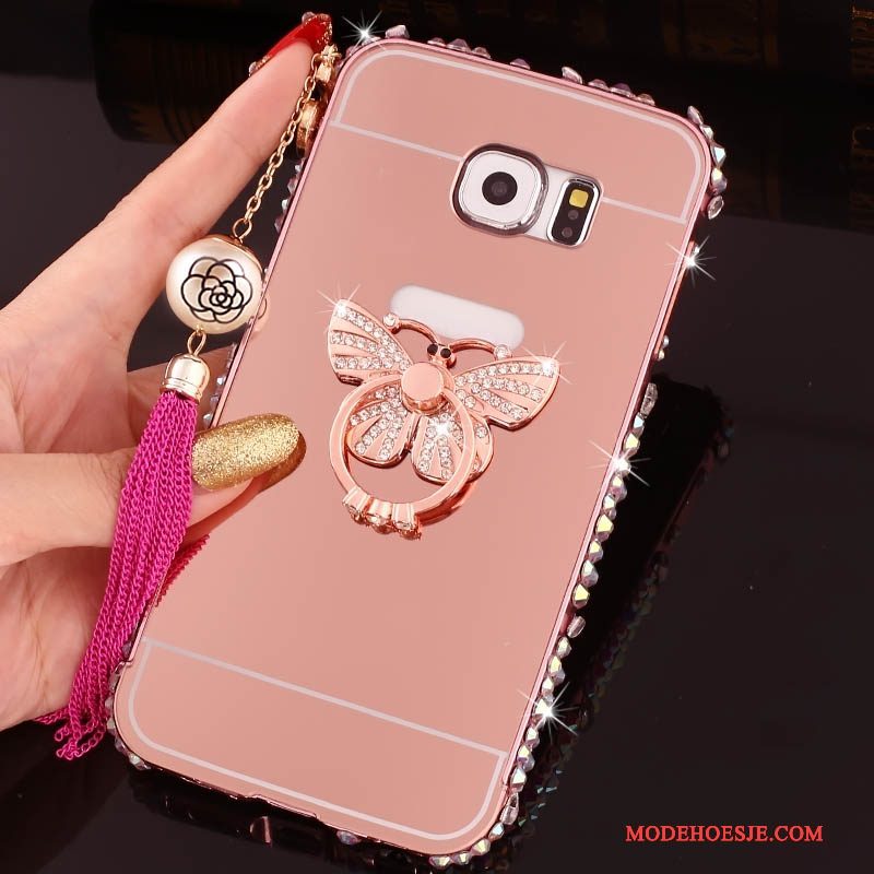 Hoesje Samsung Galaxy S6 Edge + Zakken Omlijsting Ring, Hoes Samsung Galaxy S6 Edge + Strass Telefoon Roze