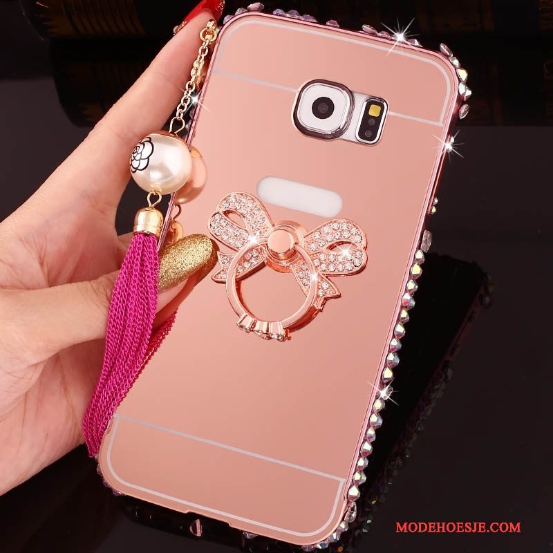 Hoesje Samsung Galaxy S6 Edge + Zakken Omlijsting Ring, Hoes Samsung Galaxy S6 Edge + Strass Telefoon Roze