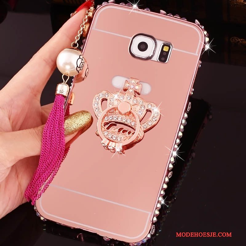 Hoesje Samsung Galaxy S6 Edge + Zakken Omlijsting Ring, Hoes Samsung Galaxy S6 Edge + Strass Telefoon Roze