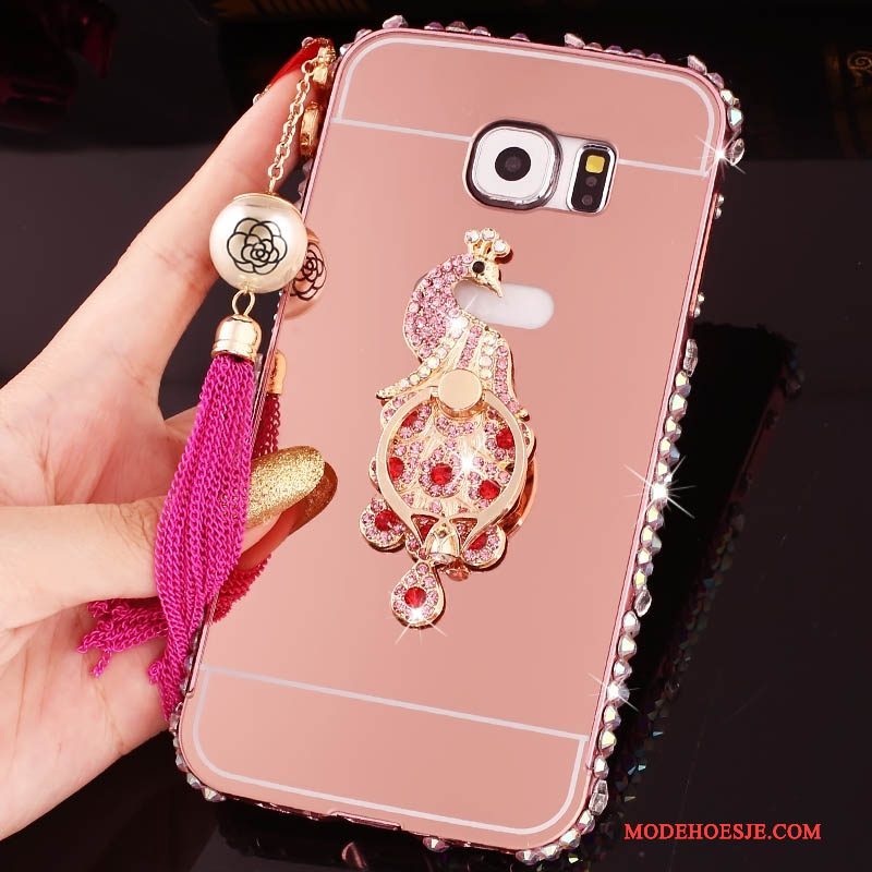 Hoesje Samsung Galaxy S6 Edge + Zakken Omlijsting Ring, Hoes Samsung Galaxy S6 Edge + Strass Telefoon Roze