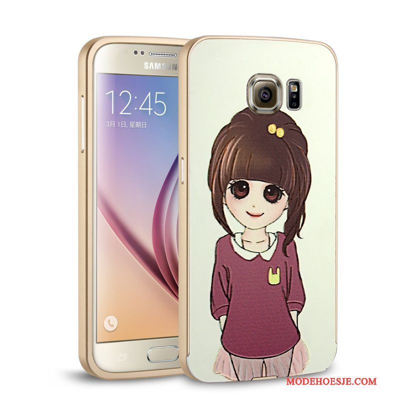 Hoesje Samsung Galaxy S6 Metaal Telefoon Geel, Hoes Samsung Galaxy S6 Omlijsting Achterklep