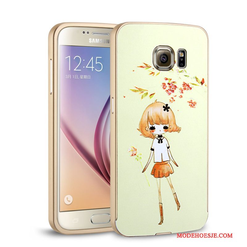 Hoesje Samsung Galaxy S6 Metaal Telefoon Geel, Hoes Samsung Galaxy S6 Omlijsting Achterklep