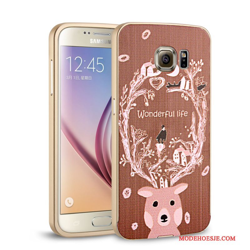 Hoesje Samsung Galaxy S6 Metaal Telefoon Geel, Hoes Samsung Galaxy S6 Omlijsting Achterklep