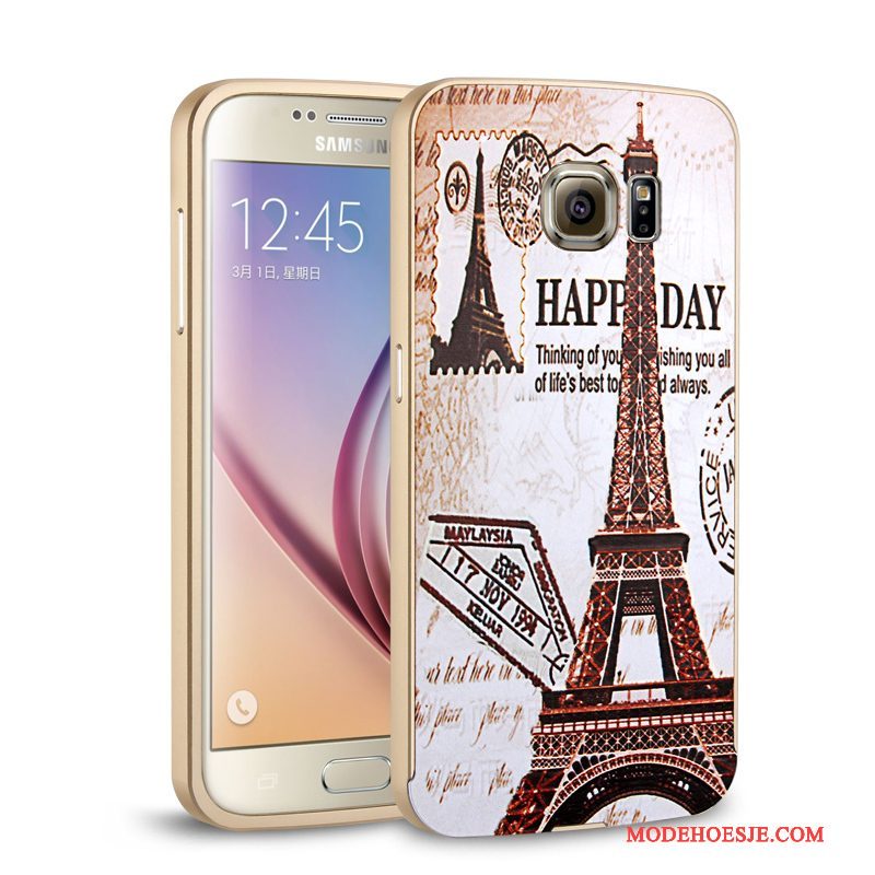 Hoesje Samsung Galaxy S6 Metaal Telefoon Geel, Hoes Samsung Galaxy S6 Omlijsting Achterklep