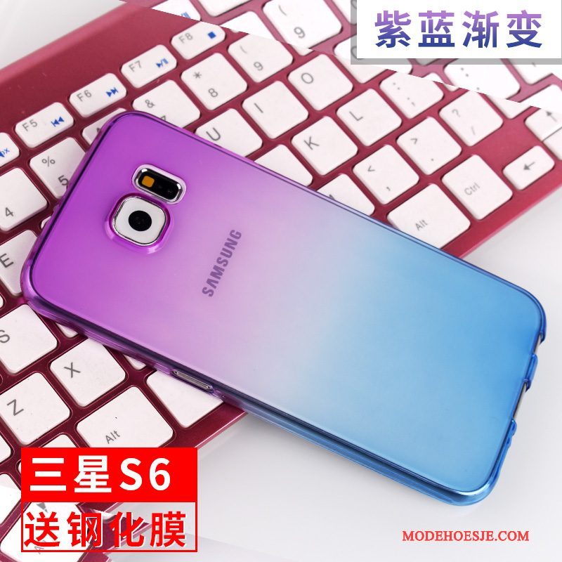 Hoesje Samsung Galaxy S6 Siliconen Anti-fall Blauw, Hoes Samsung Galaxy S6 Zacht Telefoon Doorzichtig