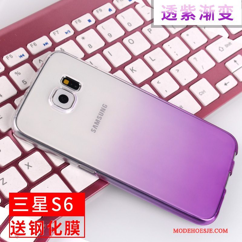 Hoesje Samsung Galaxy S6 Siliconen Anti-fall Blauw, Hoes Samsung Galaxy S6 Zacht Telefoon Doorzichtig