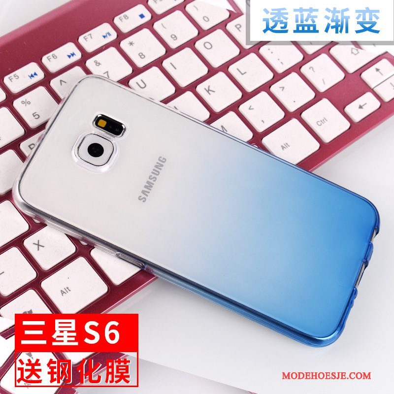 Hoesje Samsung Galaxy S6 Siliconen Anti-fall Blauw, Hoes Samsung Galaxy S6 Zacht Telefoon Doorzichtig