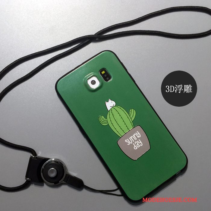 Hoesje Samsung Galaxy S6 Siliconen Anti-fall Groen, Hoes Samsung Galaxy S6 Spotprent Telefoon Omlijsting