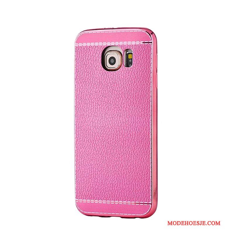 Hoesje Samsung Galaxy S6 Zacht Bedrijf Rood, Hoes Samsung Galaxy S6 Leer Plating Patroon