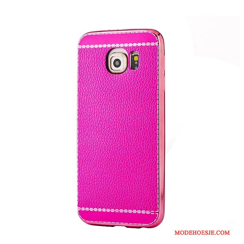 Hoesje Samsung Galaxy S6 Zacht Bedrijf Rood, Hoes Samsung Galaxy S6 Leer Plating Patroon