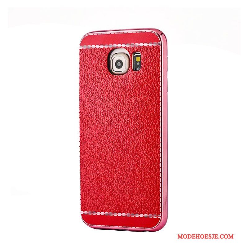 Hoesje Samsung Galaxy S6 Zacht Bedrijf Rood, Hoes Samsung Galaxy S6 Leer Plating Patroon