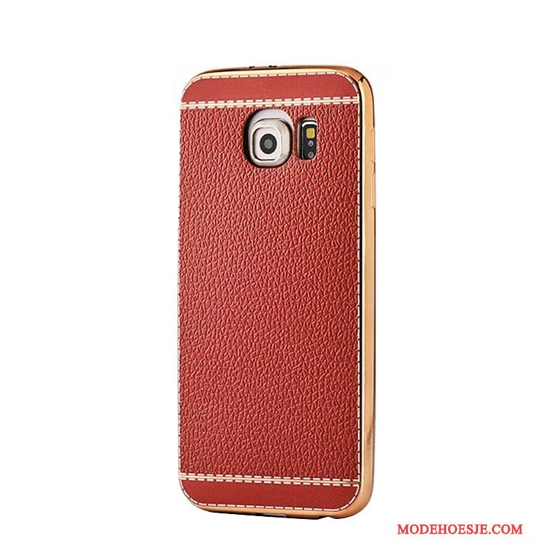 Hoesje Samsung Galaxy S6 Zacht Bedrijf Rood, Hoes Samsung Galaxy S6 Leer Plating Patroon