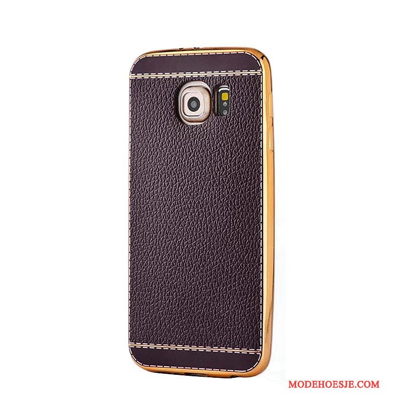 Hoesje Samsung Galaxy S6 Zacht Bedrijf Rood, Hoes Samsung Galaxy S6 Leer Plating Patroon