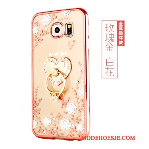 Hoesje Samsung Galaxy S6 Zacht Klittenband Ring, Hoes Samsung Galaxy S6 Bescherming Goudtelefoon