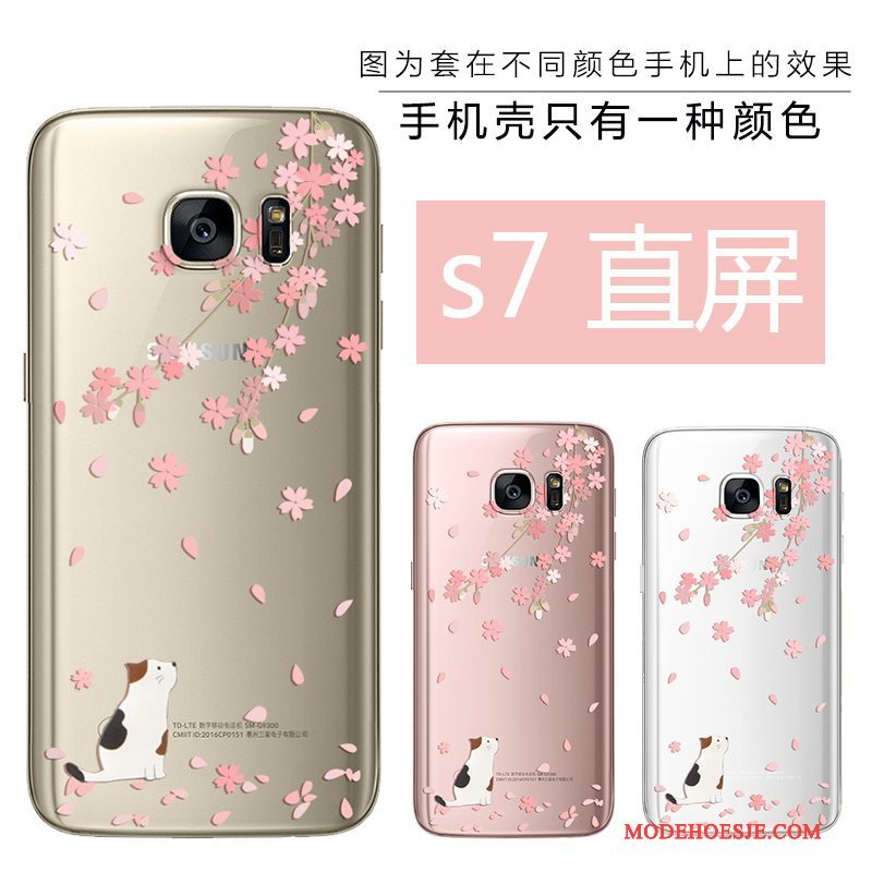 Hoesje Samsung Galaxy S7 Bescherming Roze Schoonheid, Hoes Samsung Galaxy S7 Reliëf Goud Anti-fall