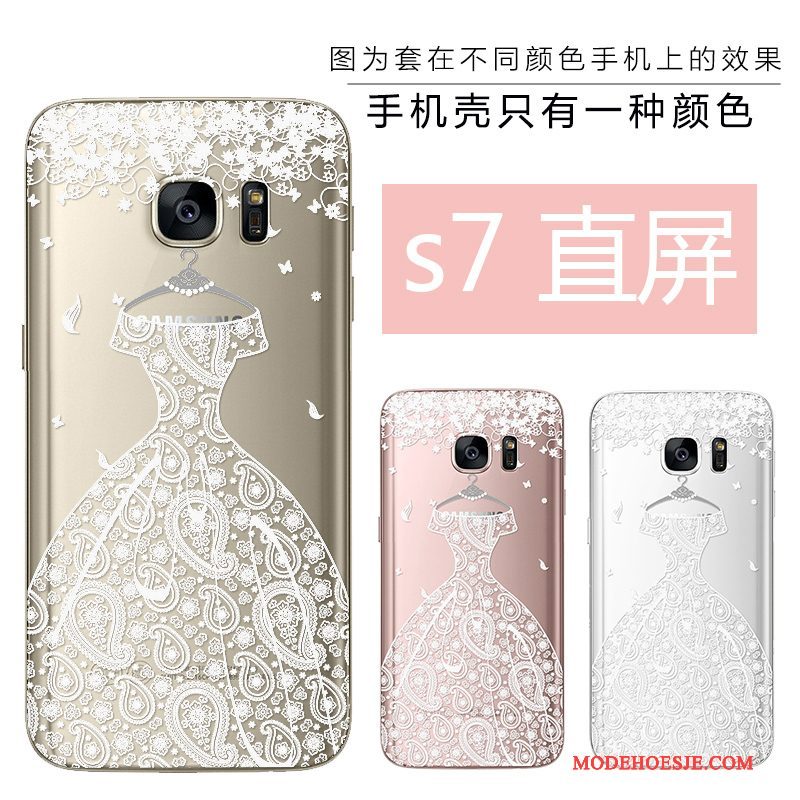 Hoesje Samsung Galaxy S7 Bescherming Roze Schoonheid, Hoes Samsung Galaxy S7 Reliëf Goud Anti-fall