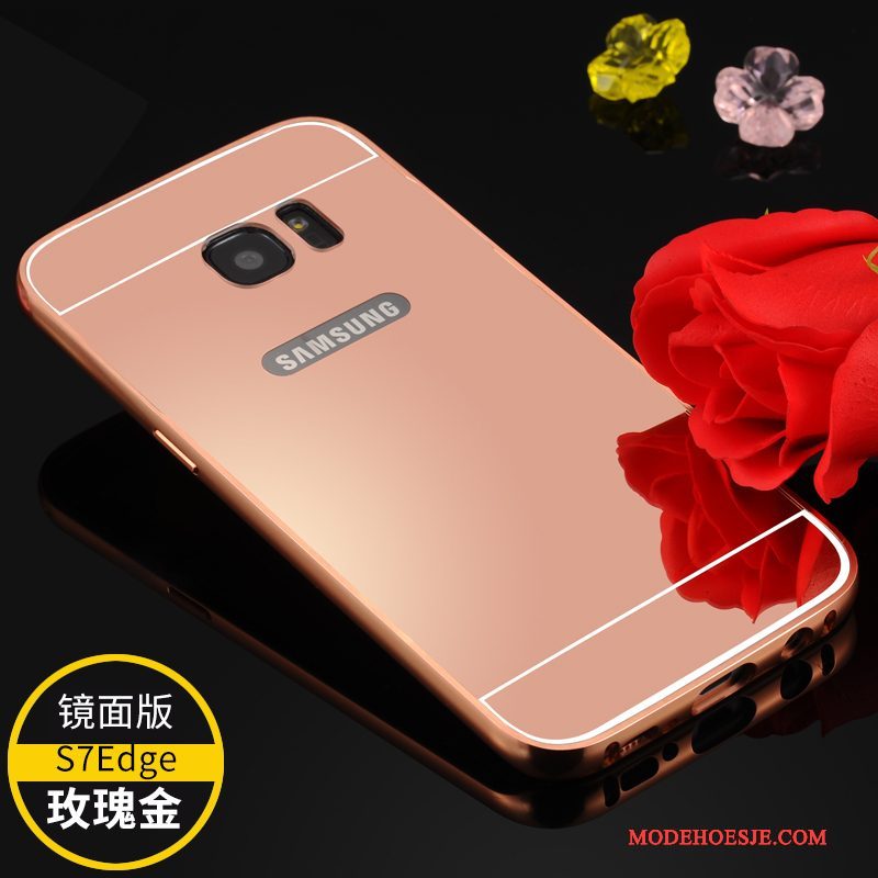 Hoesje Samsung Galaxy S7 Edge Metaal Goud Omlijsting, Hoes Samsung Galaxy S7 Edge Bescherming Telefoon Anti-fall