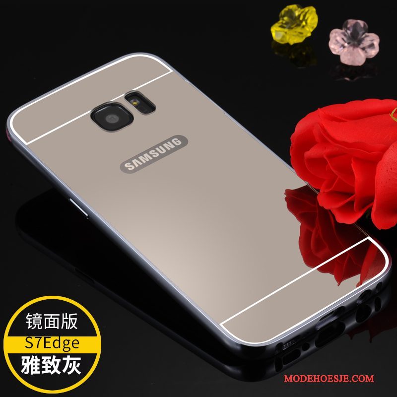 Hoesje Samsung Galaxy S7 Edge Metaal Goud Omlijsting, Hoes Samsung Galaxy S7 Edge Bescherming Telefoon Anti-fall