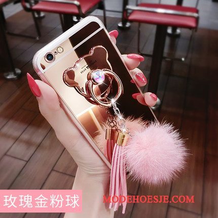 Hoesje Samsung Galaxy S7 Edge Siliconen Goud Kwasten, Hoes Samsung Galaxy S7 Edge Telefoon Pompom