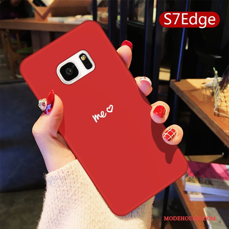 Hoesje Samsung Galaxy S7 Edge Spotprent Mooie Lovers, Hoes Samsung Galaxy S7 Edge Zacht Rood Persoonlijk