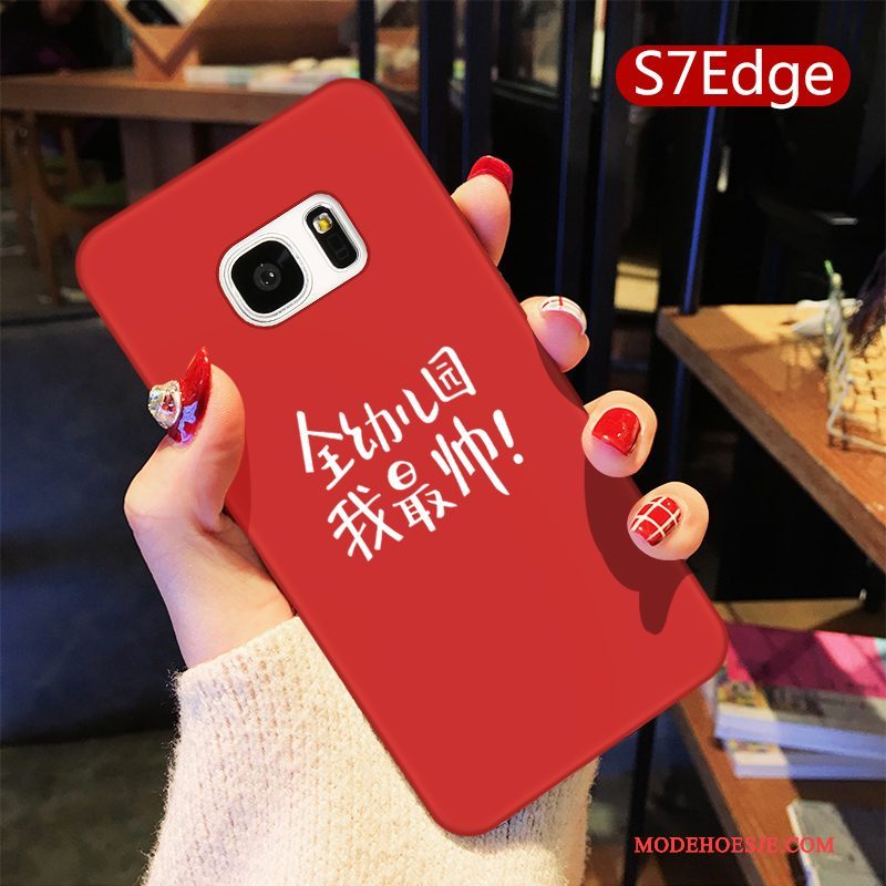 Hoesje Samsung Galaxy S7 Edge Spotprent Mooie Lovers, Hoes Samsung Galaxy S7 Edge Zacht Rood Persoonlijk