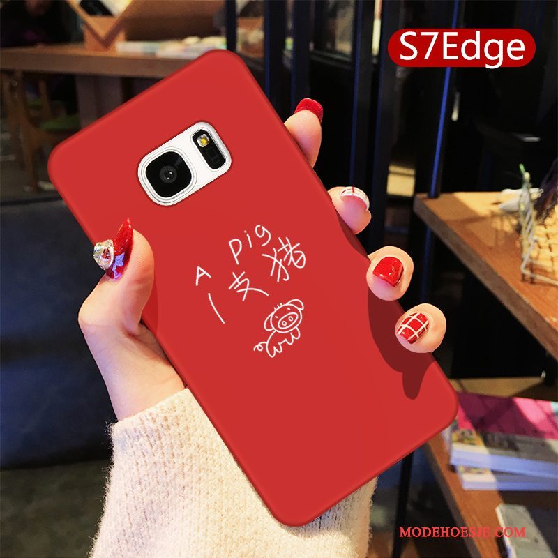 Hoesje Samsung Galaxy S7 Edge Spotprent Mooie Lovers, Hoes Samsung Galaxy S7 Edge Zacht Rood Persoonlijk