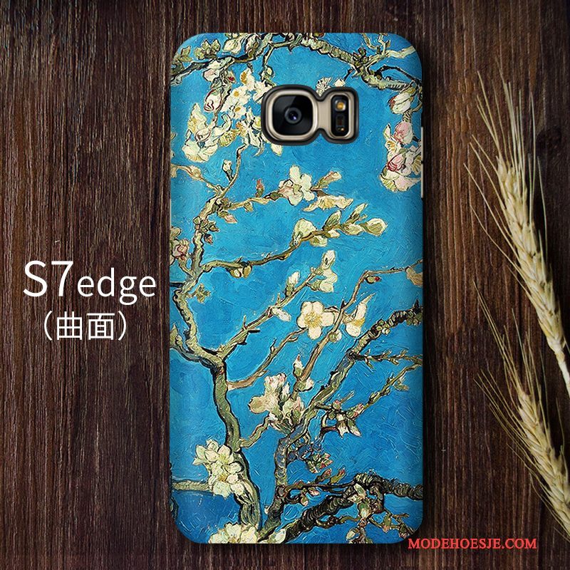 Hoesje Samsung Galaxy S7 Edge Vintage Blauw Sterrenhemel, Hoes Samsung Galaxy S7 Edge Bescherming Hoge Kunst