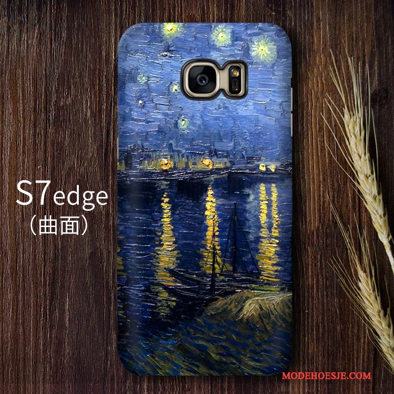 Hoesje Samsung Galaxy S7 Edge Vintage Blauw Sterrenhemel, Hoes Samsung Galaxy S7 Edge Bescherming Hoge Kunst