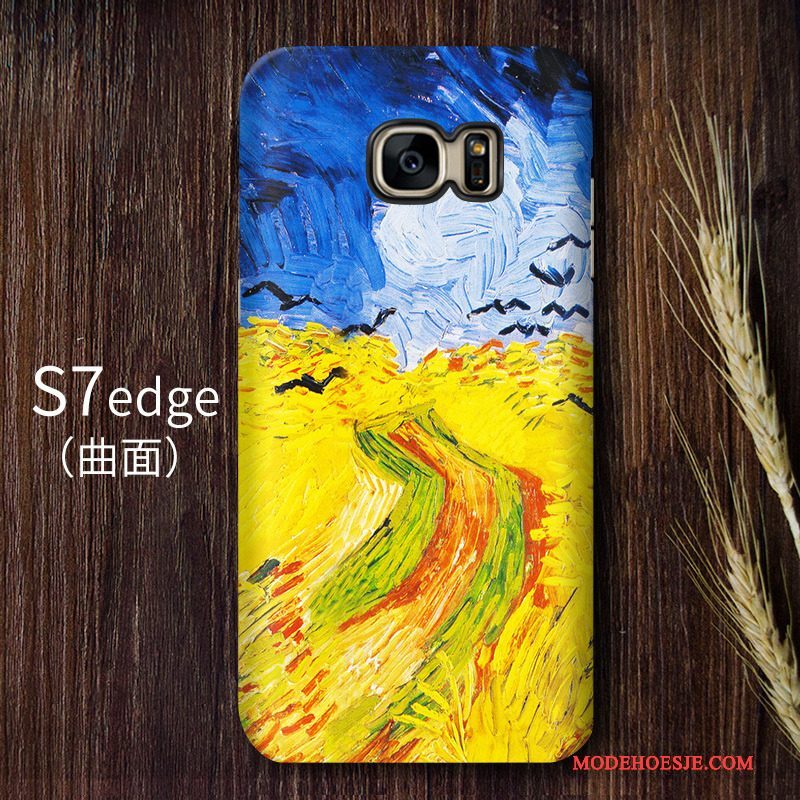 Hoesje Samsung Galaxy S7 Edge Vintage Blauw Sterrenhemel, Hoes Samsung Galaxy S7 Edge Bescherming Hoge Kunst