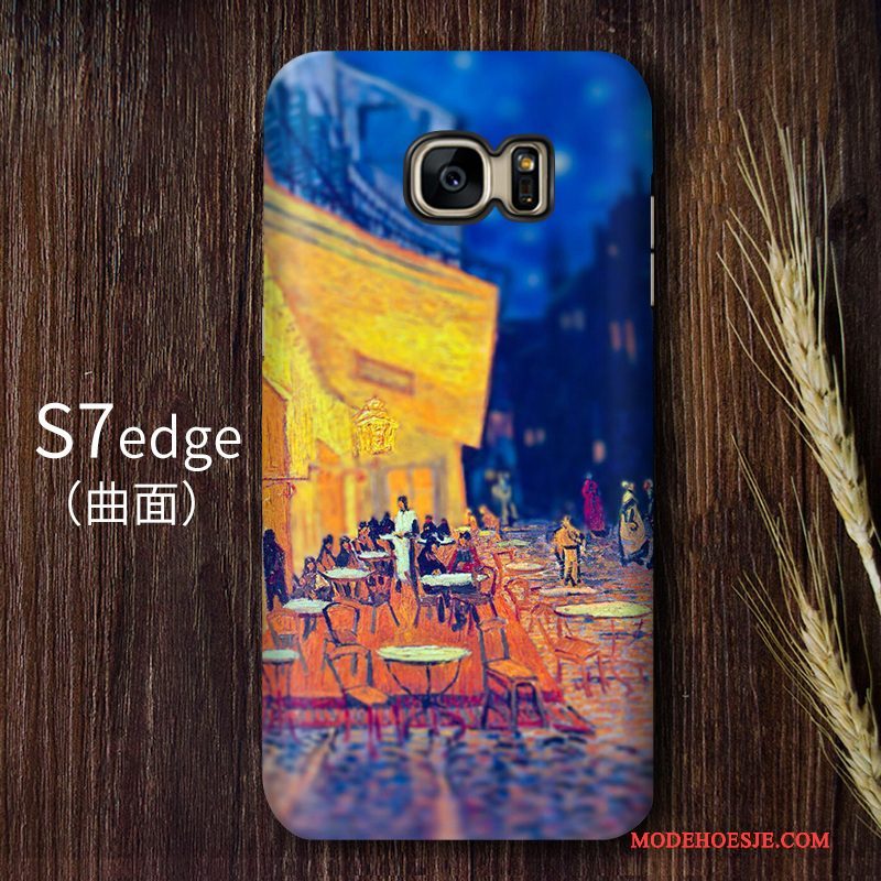 Hoesje Samsung Galaxy S7 Edge Vintage Blauw Sterrenhemel, Hoes Samsung Galaxy S7 Edge Bescherming Hoge Kunst