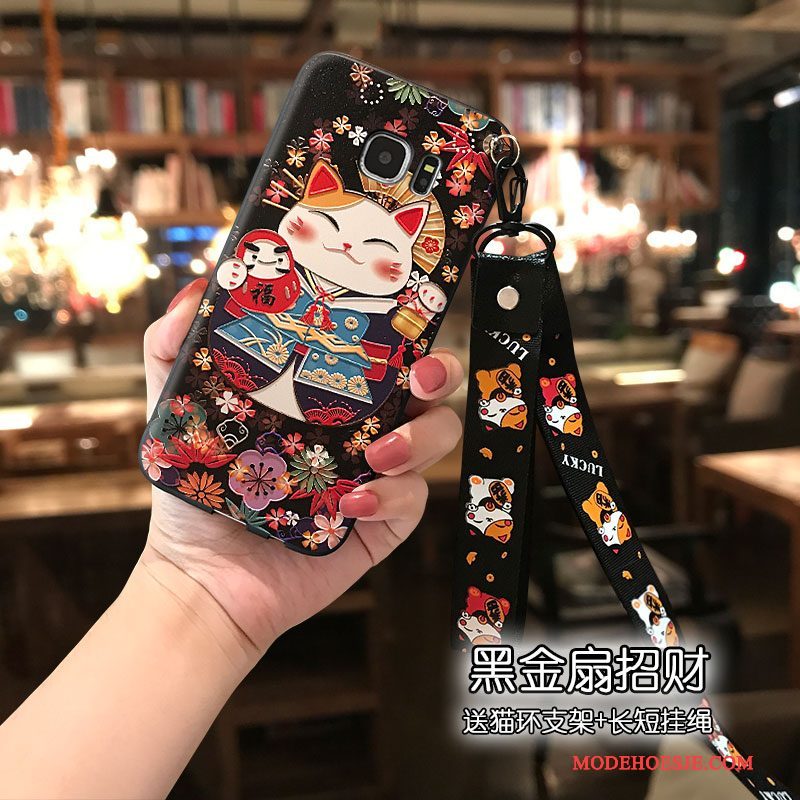 Hoesje Samsung Galaxy S7 Edge Zakken Rood Kat, Hoes Samsung Galaxy S7 Edge Siliconen Rijkdom Mooie