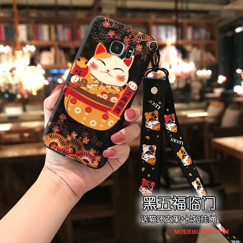 Hoesje Samsung Galaxy S7 Edge Zakken Rood Kat, Hoes Samsung Galaxy S7 Edge Siliconen Rijkdom Mooie