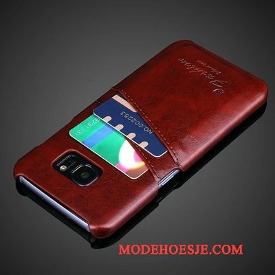 Hoesje Samsung Galaxy S7 Leer Kaarttelefoon, Hoes Samsung Galaxy S7 Bescherming Achterklep Oranje