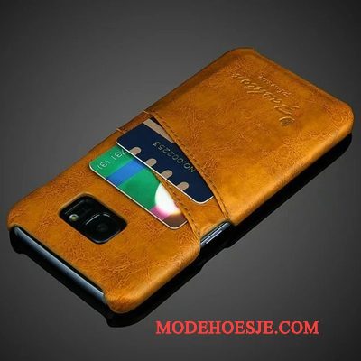 Hoesje Samsung Galaxy S7 Leer Kaarttelefoon, Hoes Samsung Galaxy S7 Bescherming Achterklep Oranje