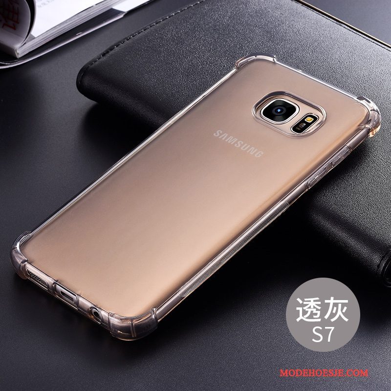 Hoesje Samsung Galaxy S7 Siliconen Anti-fall Wit, Hoes Samsung Galaxy S7 Bescherming Telefoon Doorzichtig