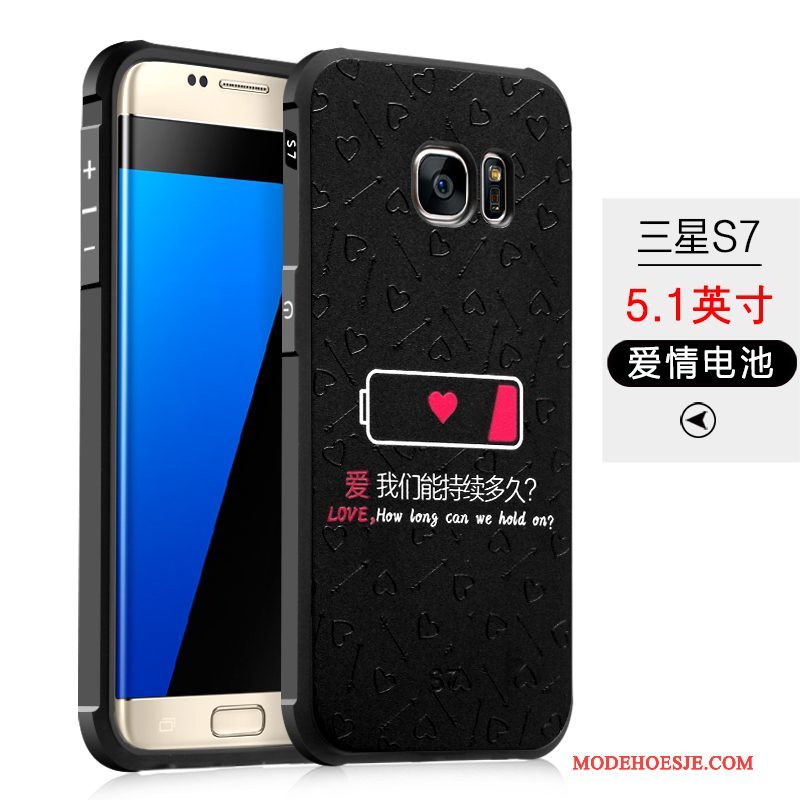 Hoesje Samsung Galaxy S7 Siliconen Anti-fall Zwart, Hoes Samsung Galaxy S7 Zacht Telefoon