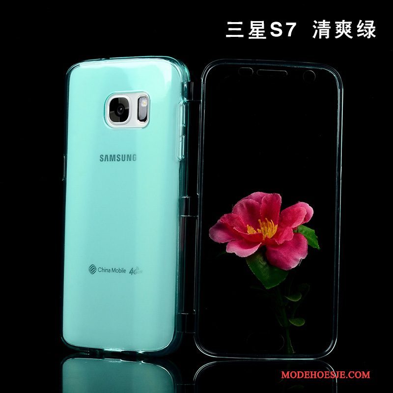 Hoesje Samsung Galaxy S7 Siliconen Anti-falltelefoon, Hoes Samsung Galaxy S7 Bescherming Doorzichtig Purper