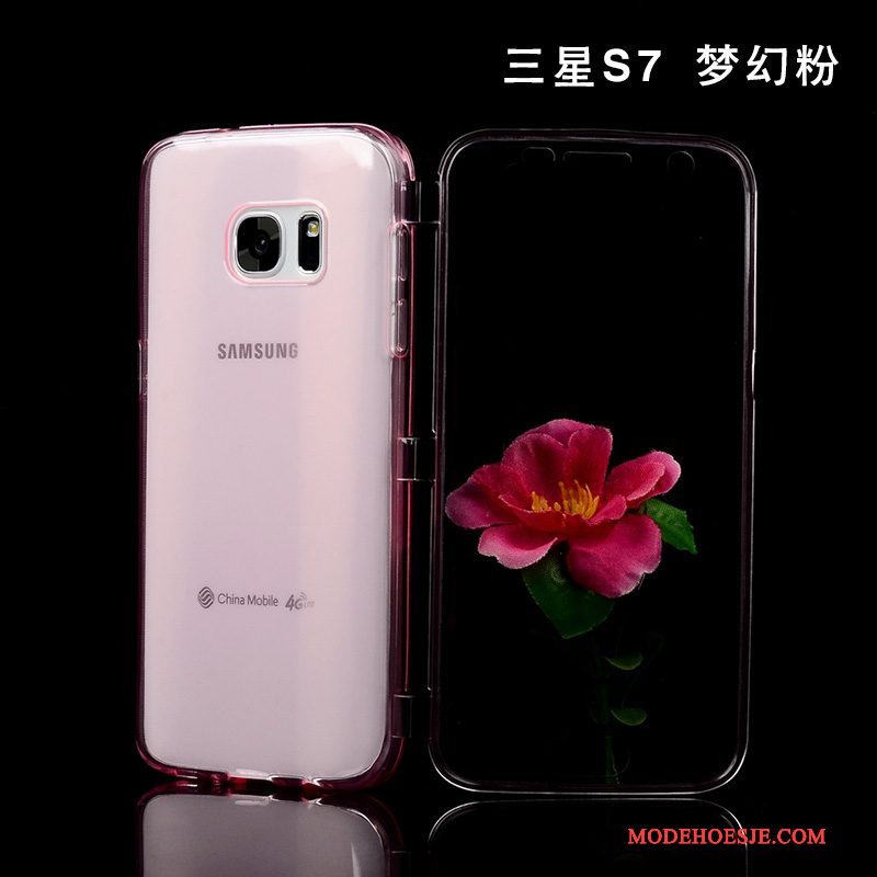 Hoesje Samsung Galaxy S7 Siliconen Anti-falltelefoon, Hoes Samsung Galaxy S7 Bescherming Doorzichtig Purper