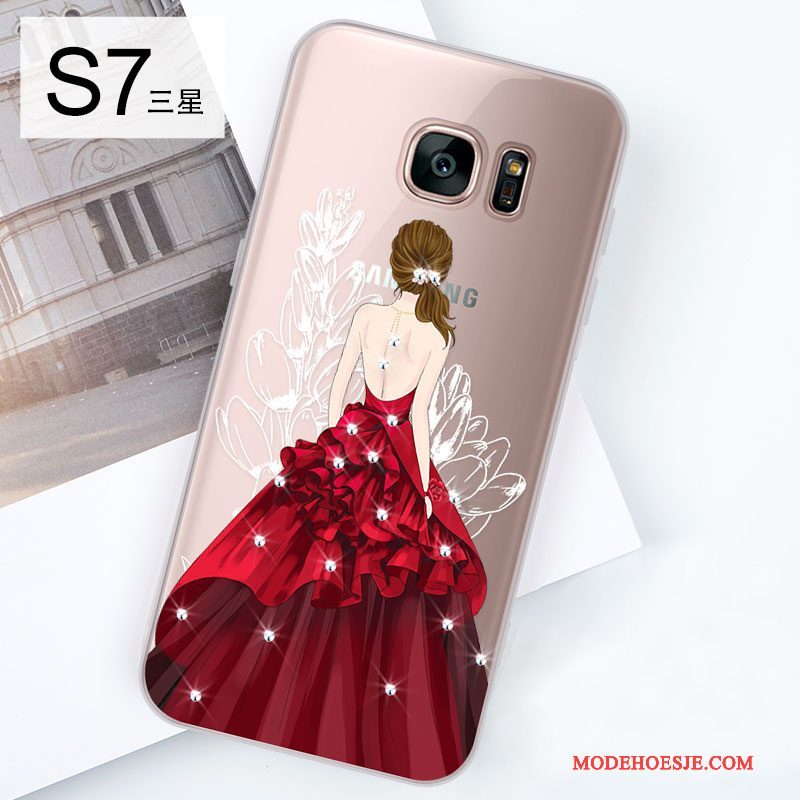 Hoesje Samsung Galaxy S7 Strass Rood Trend, Hoes Samsung Galaxy S7 Zakken Mooietelefoon