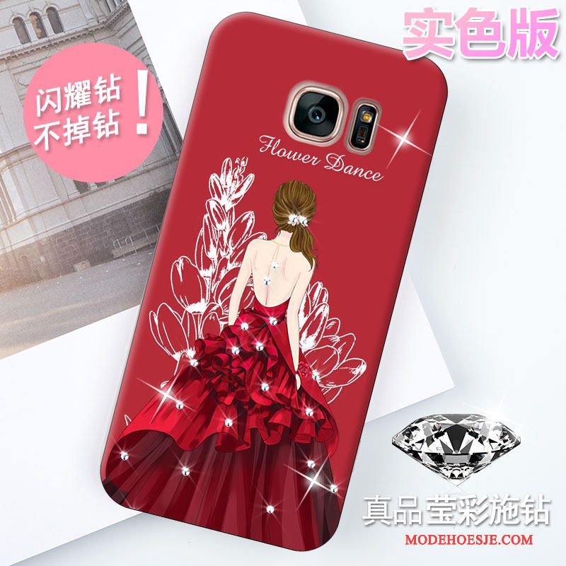 Hoesje Samsung Galaxy S7 Strass Rood Trend, Hoes Samsung Galaxy S7 Zakken Mooietelefoon