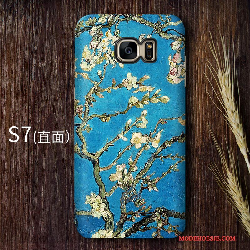 Hoesje Samsung Galaxy S7 Vintage Telefoon Blauw, Hoes Samsung Galaxy S7 Bescherming Kunst Hard