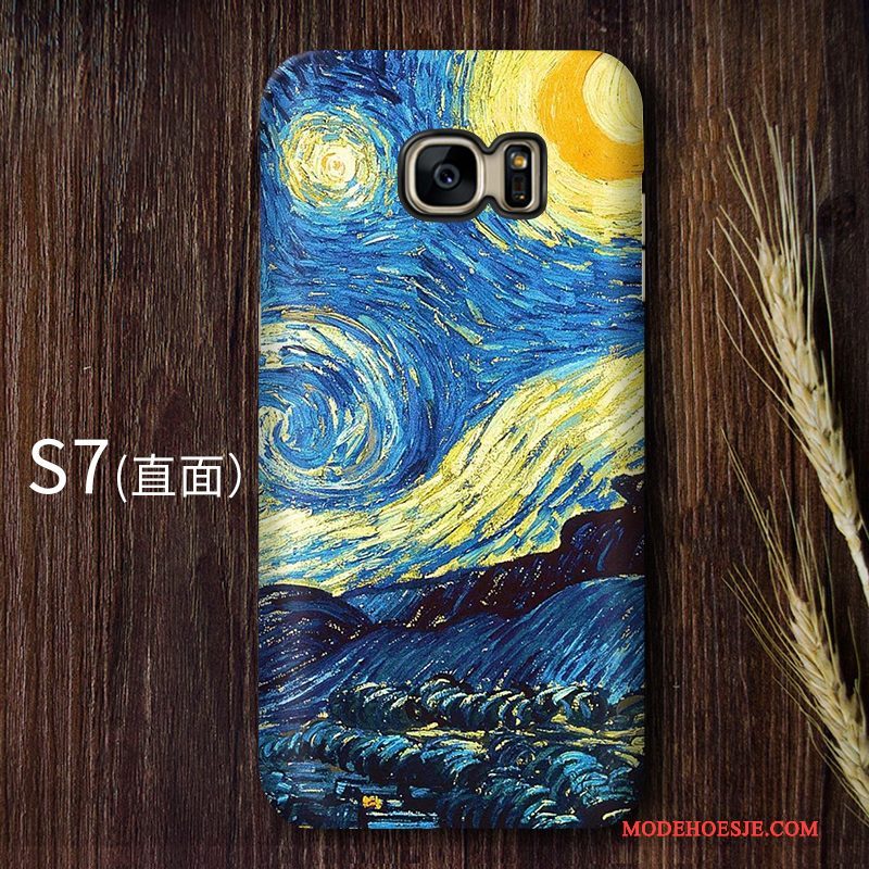 Hoesje Samsung Galaxy S7 Vintage Telefoon Blauw, Hoes Samsung Galaxy S7 Bescherming Kunst Hard