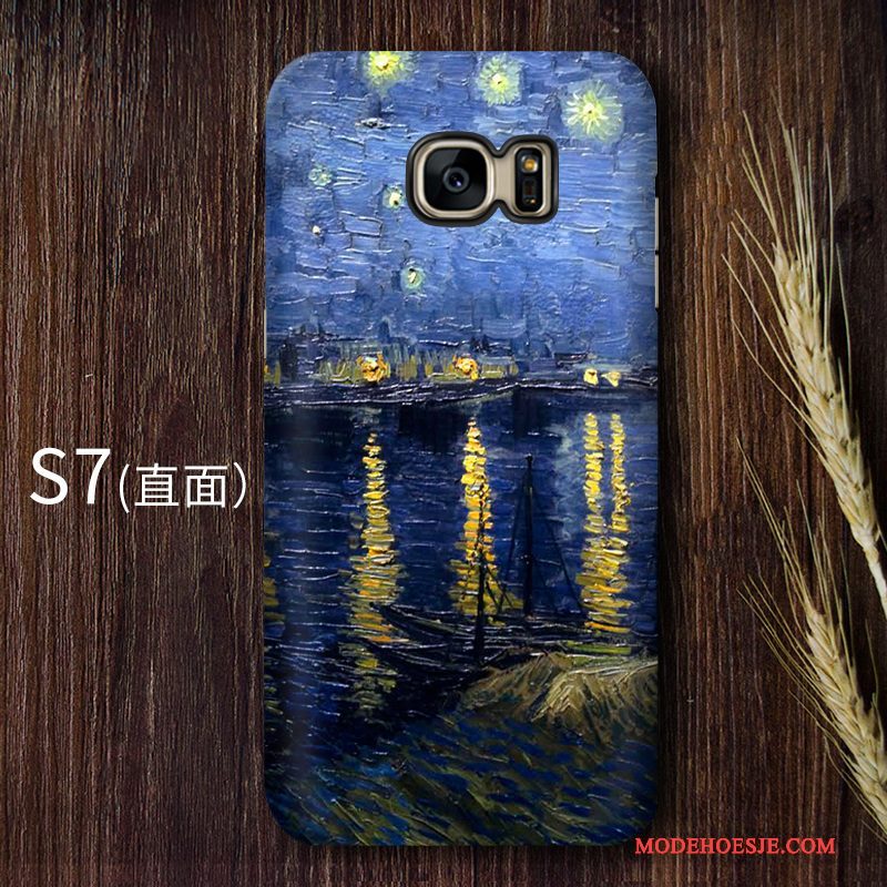 Hoesje Samsung Galaxy S7 Vintage Telefoon Blauw, Hoes Samsung Galaxy S7 Bescherming Kunst Hard