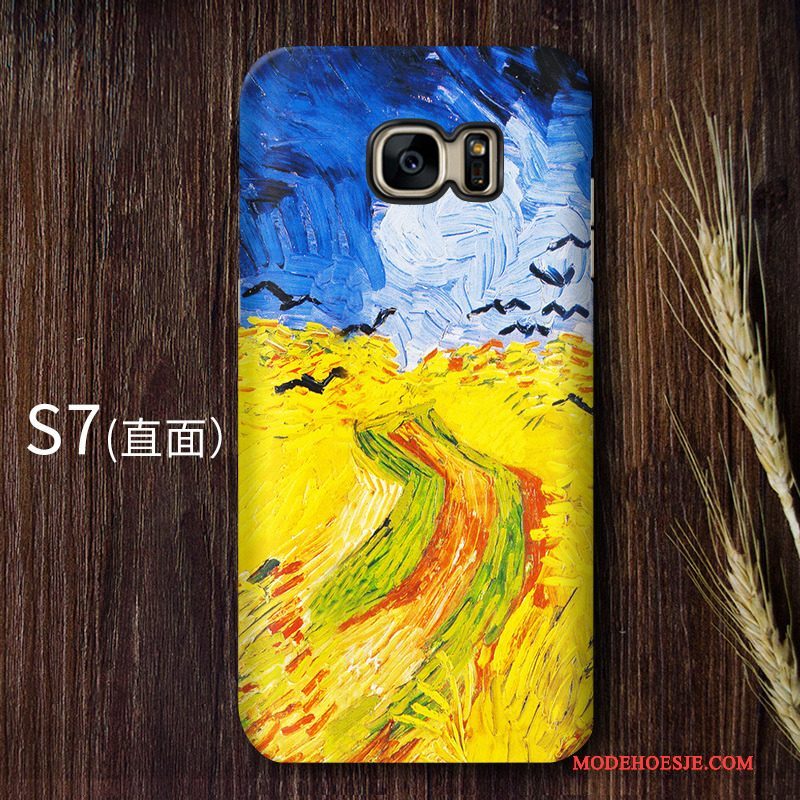 Hoesje Samsung Galaxy S7 Vintage Telefoon Blauw, Hoes Samsung Galaxy S7 Bescherming Kunst Hard