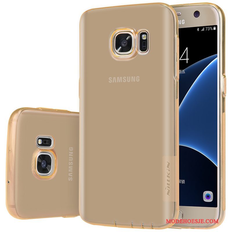 Hoesje Samsung Galaxy S7 Zacht Roze Dun, Hoes Samsung Galaxy S7 Siliconen Telefoon Goud
