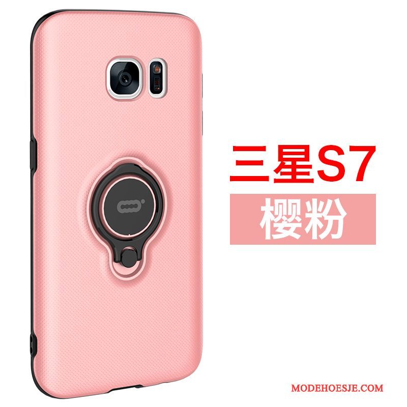 Hoesje Samsung Galaxy S7 Zakken Magnetisch Roze, Hoes Samsung Galaxy S7 Ondersteuning Hard Ring