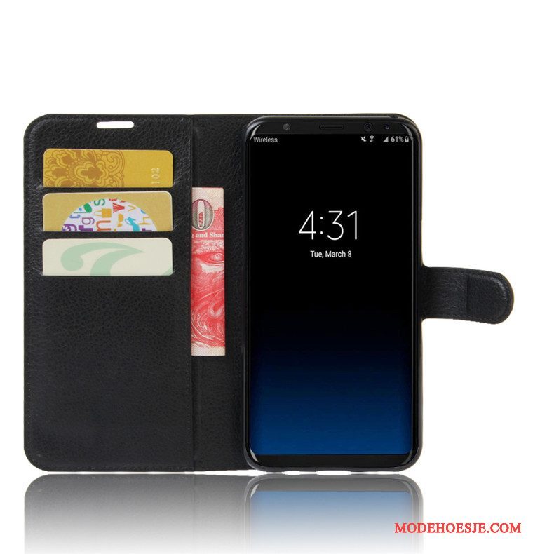 Hoesje Samsung Galaxy S8 Bescherming Kaart Zwart, Hoes Samsung Galaxy S8 Leer Telefoon