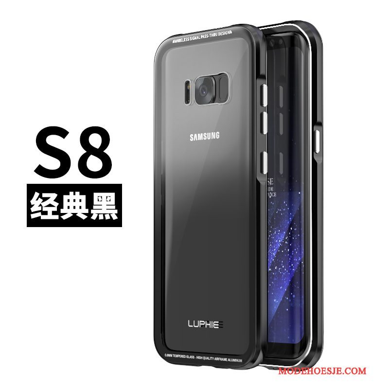 Hoesje Samsung Galaxy S8 Bescherming Telefoon Gehard Glas, Hoes Samsung Galaxy S8 Scheppend Omlijsting Zwart