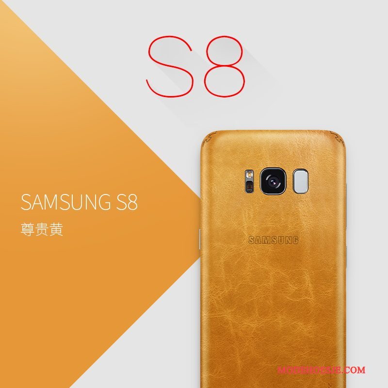 Hoesje Samsung Galaxy S8+ Leer Geeltelefoon, Hoes Samsung Galaxy S8+ Bescherming Oranje Dun